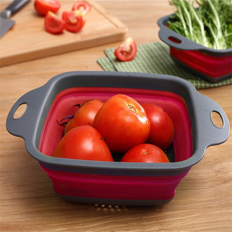 Space Saving Silicone Folding Colander Basket Fruit Vegetable Washing Basket Foldable Strainer Colander Collapsible Drainer