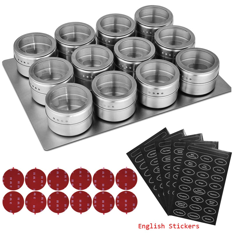 Magnetic Spice Jars Wall Mounted Stainless Steel Rack