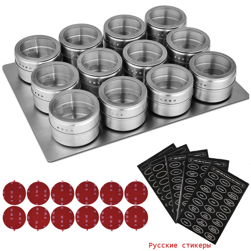 Magnetic Spice Jars Wall Mounted Stainless Steel Rack