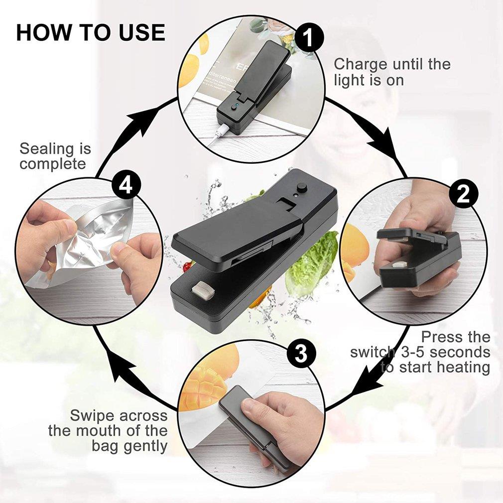 2-in-1 Portable Heat Sealer Rechargeable Handheld Heat Sealers & Cutter for Plastic Storage Bags