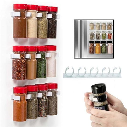 2/4PC Spice Bottle Rack Kitchen Storage Wall Mount Plastic Adhesive Clip Cabinet Organizer Door Hooks Jar Holder Tool