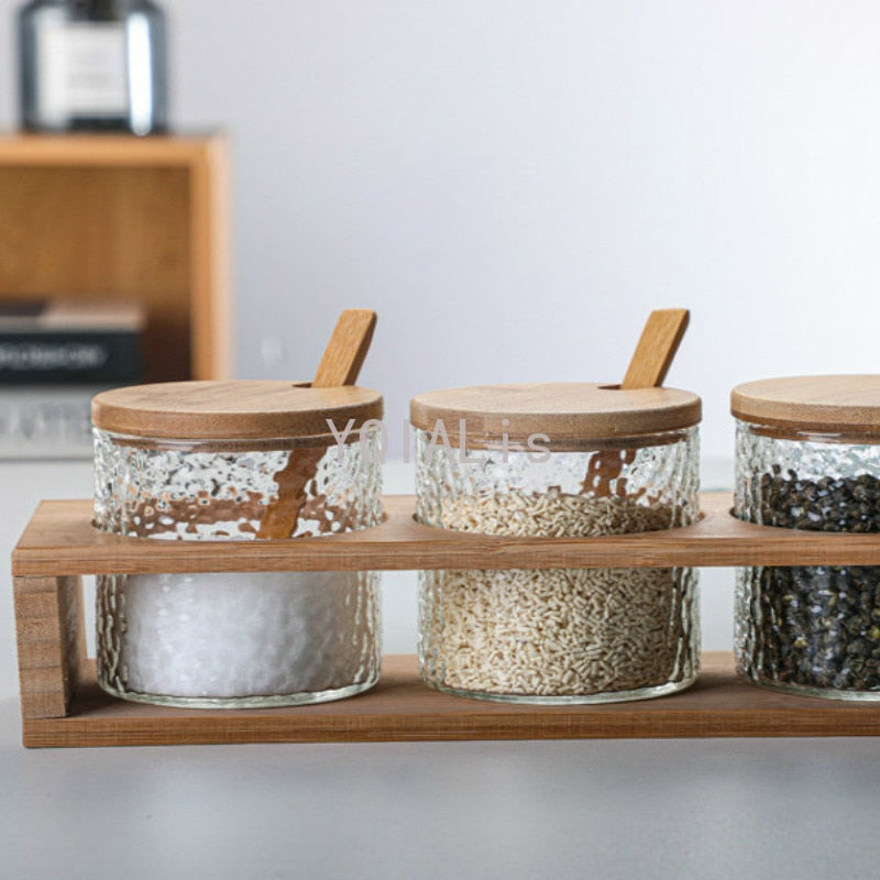 Japanese Style Hammered Glass Storage Jar Set